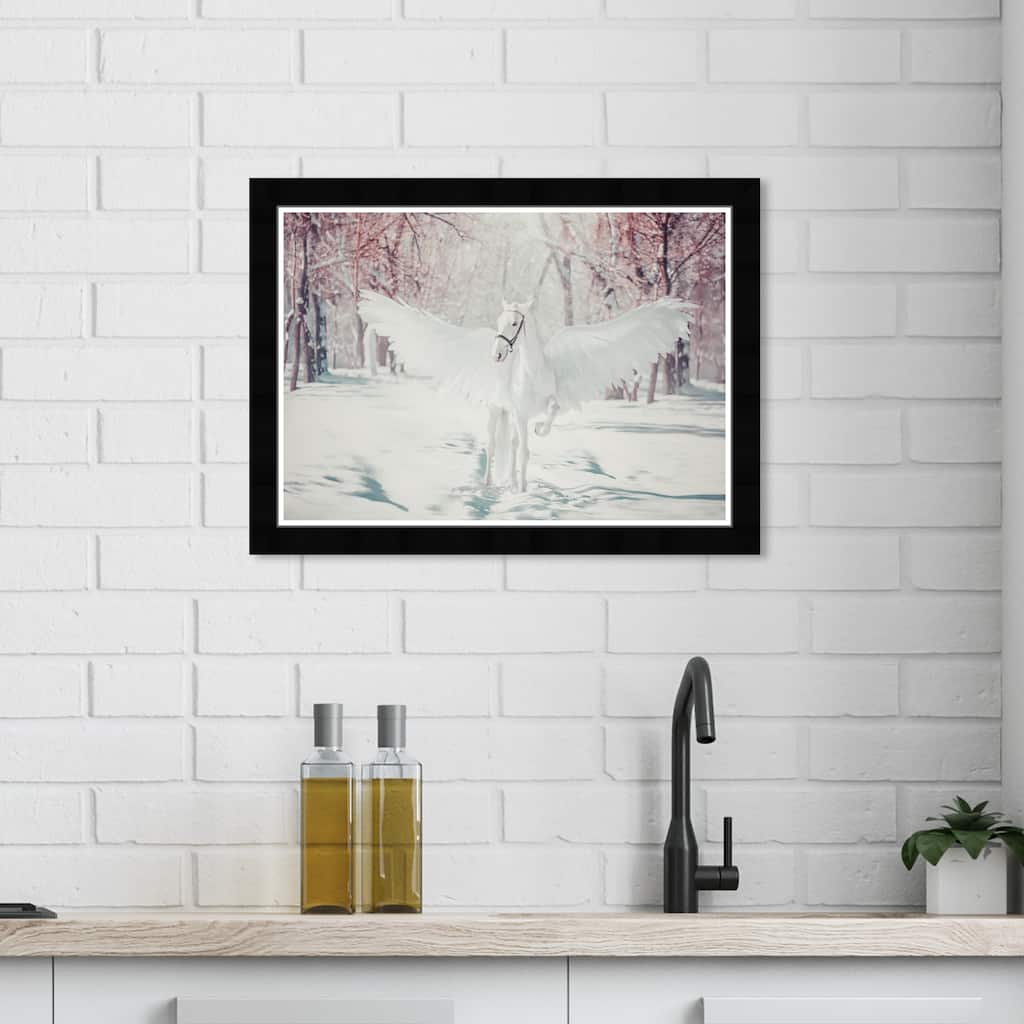 Wynwood Studio Prints Fantasy and Sci-Fi Winged Beautiful Horse White and Modern & Contemporary Wall Art Canvas Print