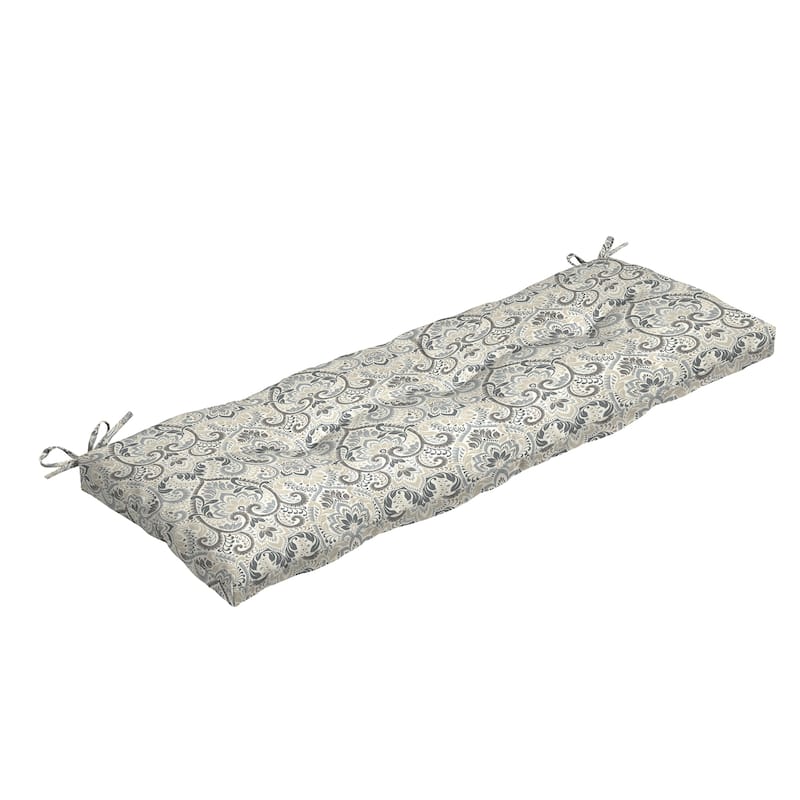 ARDEN Outdoor Plush Modern Tufted Bench Cushion, 48 x 18 - Neutral Aurora Damask
