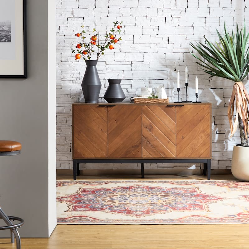 Senin Modern Herringbone TV Stand with Adjustable Shelves by HULALA HOME - 55 inches - Walnut