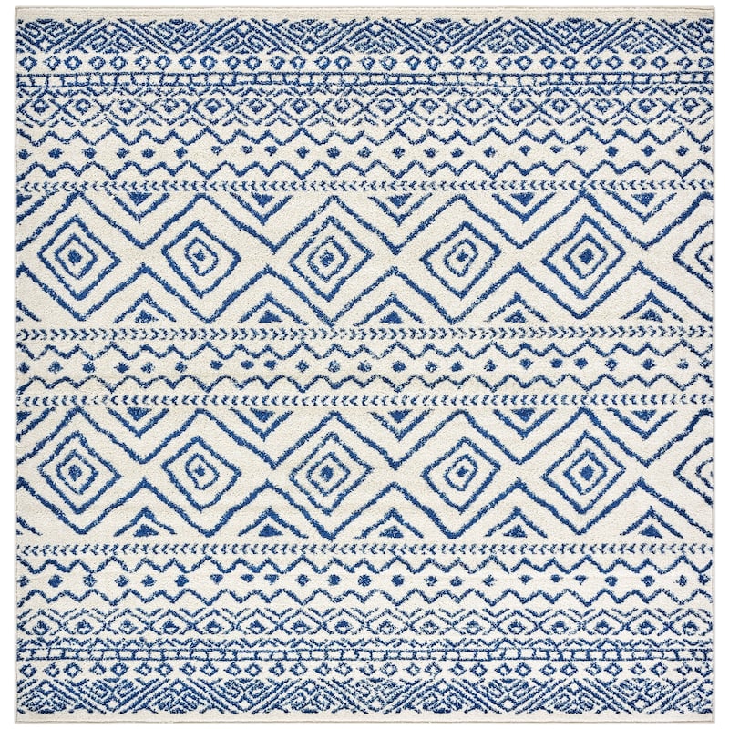 SAFAVIEH Tulum Vassilia Moroccan Boho Distressed Rug - 6'7" Square - Ivory/Navy