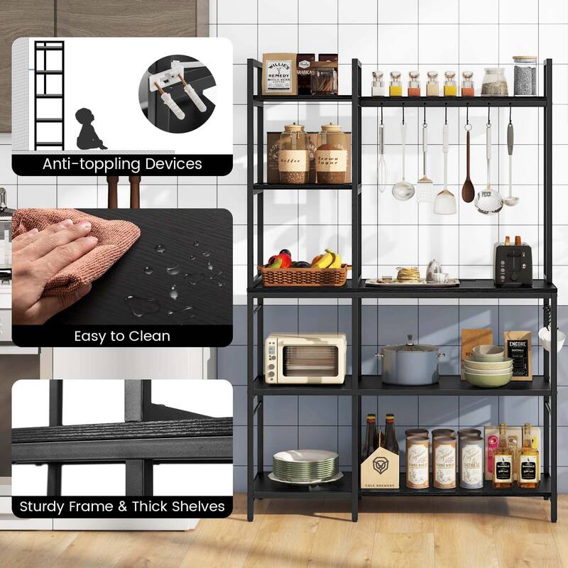 Costway Bakers Rack 5-Tier Coffee Bar Table with 10 S-Shaped Hooks & - See Details