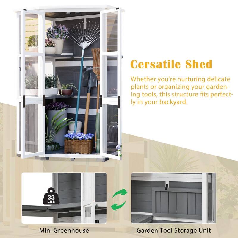 63" Tall Outdoor Storage Cabinet – Multi-Purpose Wooden Garden Shed with Waterproof Roof & Lockable Door.