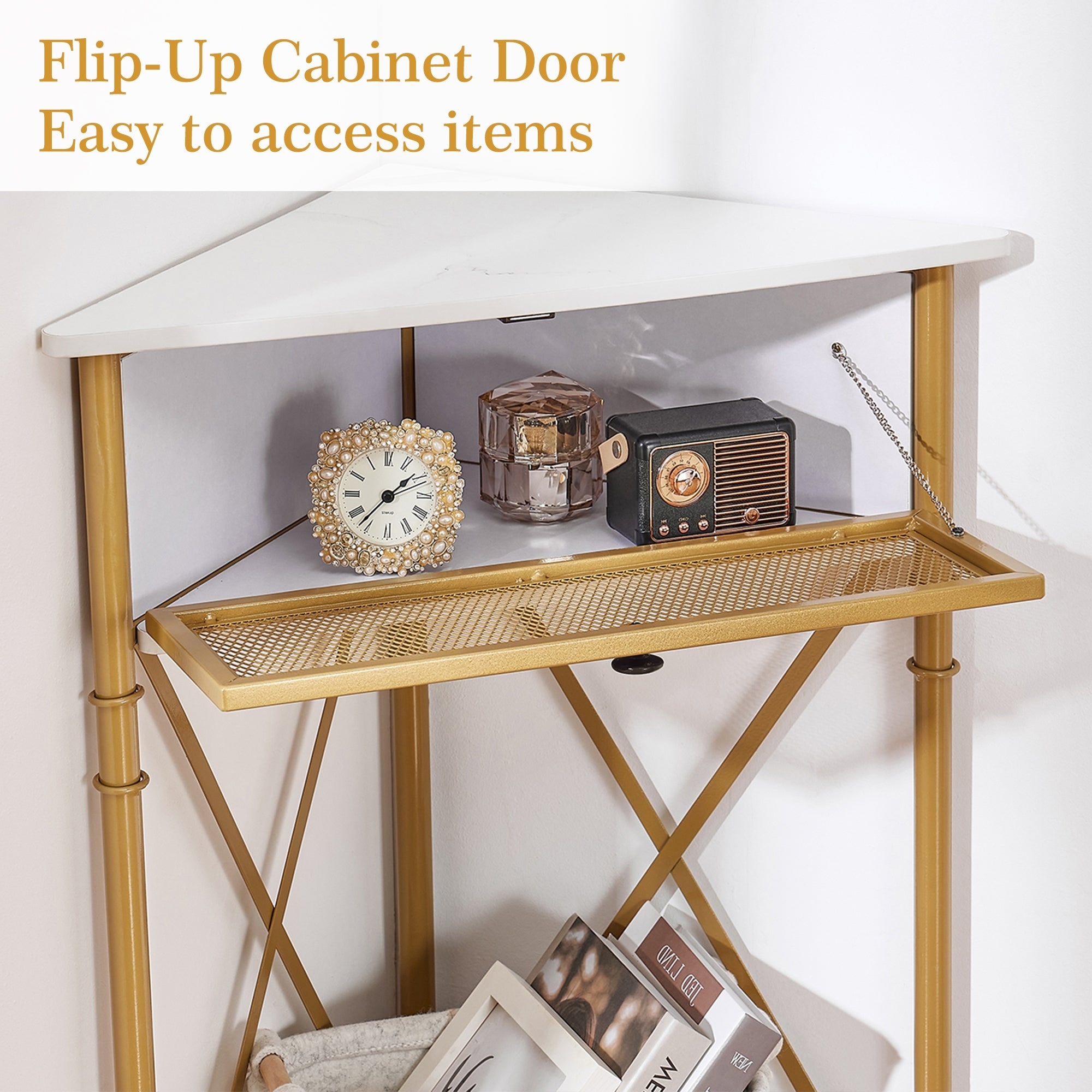 Taomika Triangle Corner Nightstand with Metal Frame & Mesh Drawer