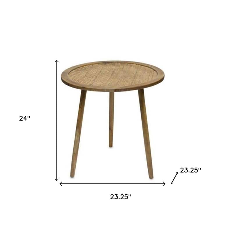 Brown Wood Round End Table Set of 3 with 3 Leg Bases Natural Finish 24 Inch - 23.25” x 23.25” x 24" (D x W x H)