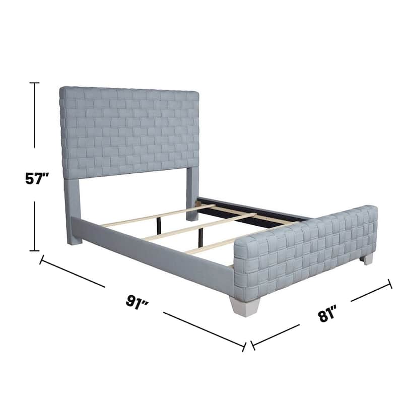 Chenille Upholstered Eastern King Bed in Light Teal and Gray