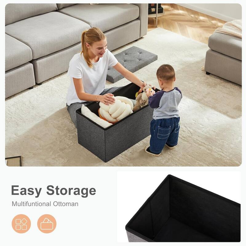 Folding Storage Ottoman Bench, Large End of Bed Storage Foot Rest Stools Ottoman Storage Chest with Padded Seat