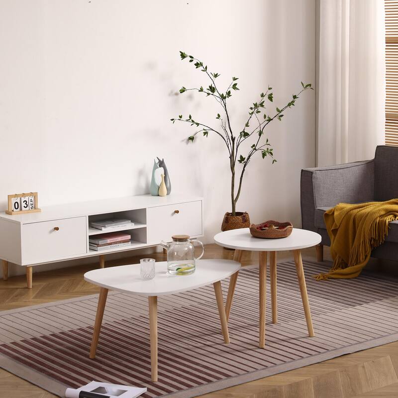 Modern Egg Shape Coffee Table With Rubberwood Legs, For Living Room