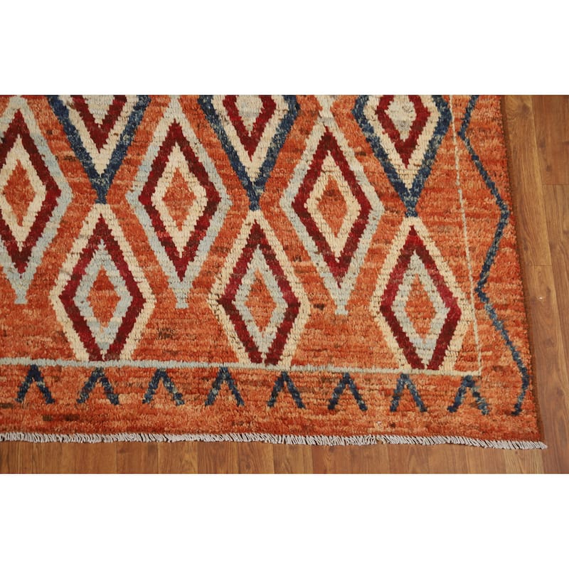 Moroccan Oriental Area Rug Hand-Knotted Orange Wool Carpet - 8'4" x 10'0"