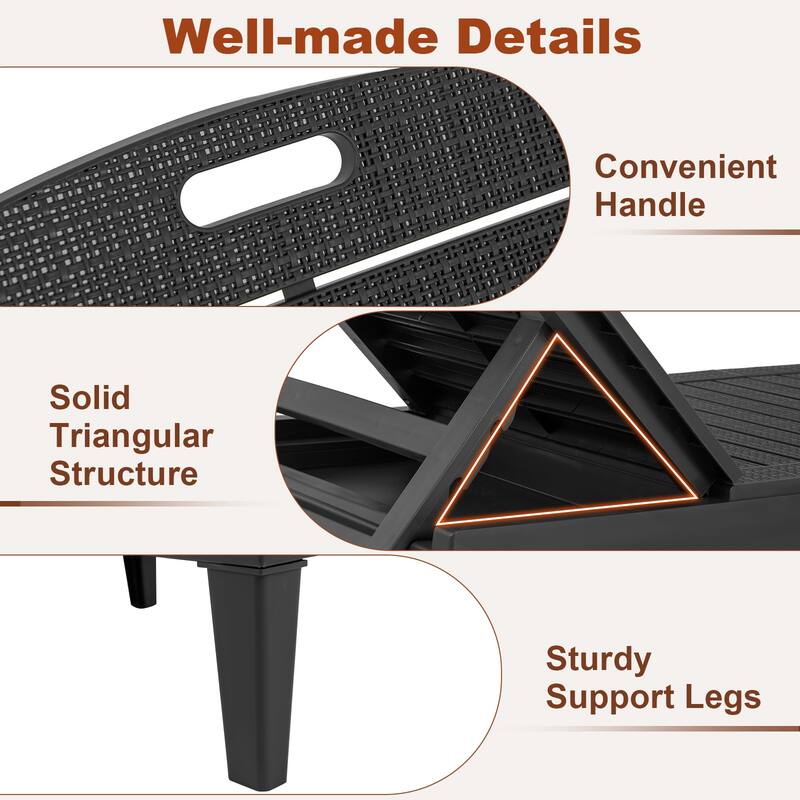 Set of 2 Outdoor Chaise Loungers with Rattan Surface and Adjustable Recline for Patio or Yard - 61.5" x 21.5" x 32.5"