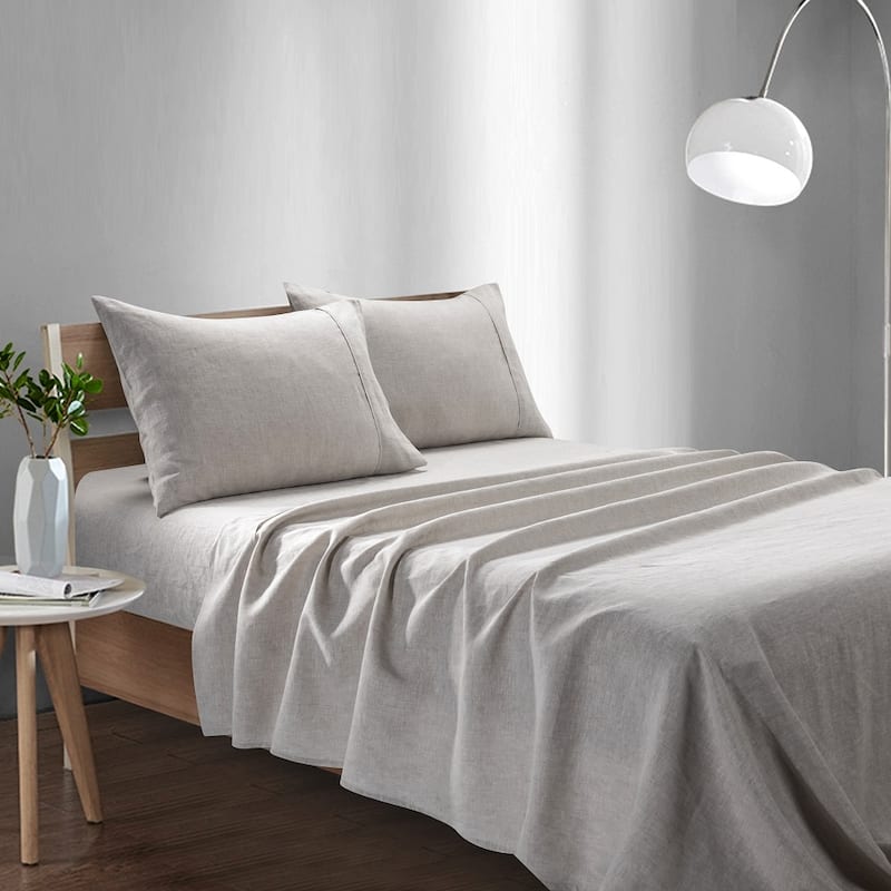 WHOLINENS Stone Washed French Linen Pillow Cases 2Pcs Side Opening - 20x40" - Natural