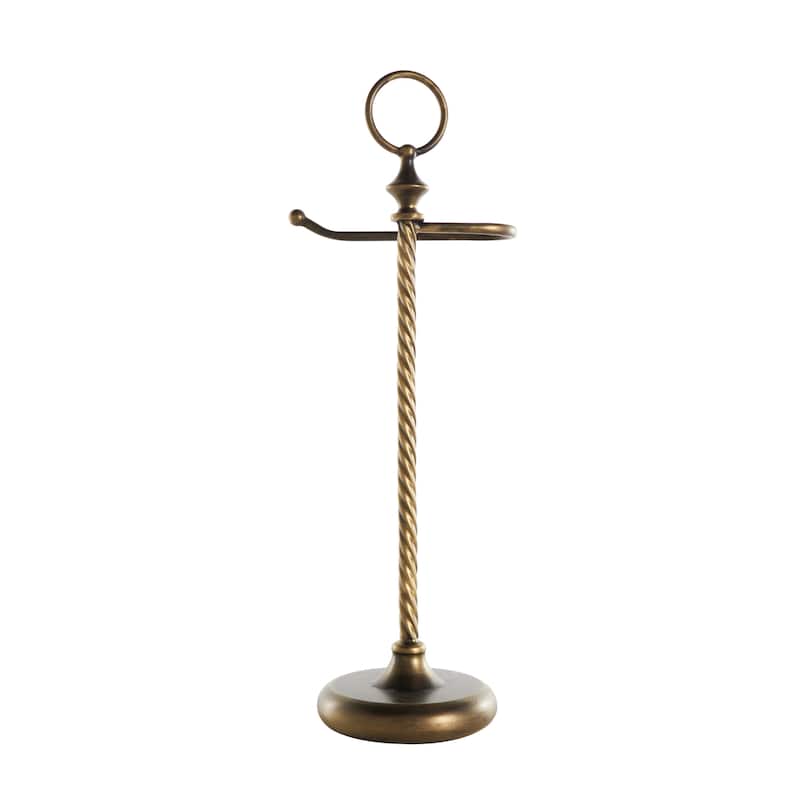 Metal Toilet Paper Holder with Twisted Stand and Ring Top - Brass - Roche River Decor - 7"W x 9"L x 24"H