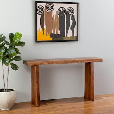 HomeRoots 60" Brown Solid Wood Double Pedestal Live Edge Console Table - 60 in. x 30 in. x 15 in.