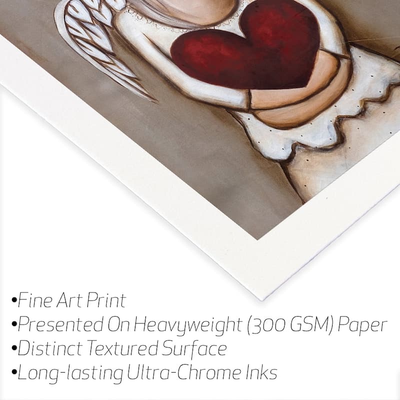 Girl Holding Red Heart Fine Art Paper Print by Ruth's Angels - Multi