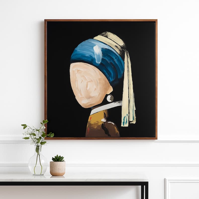 Decorative Canvas Wall Art with Hand-Painted Girl - 47", Black &Blue