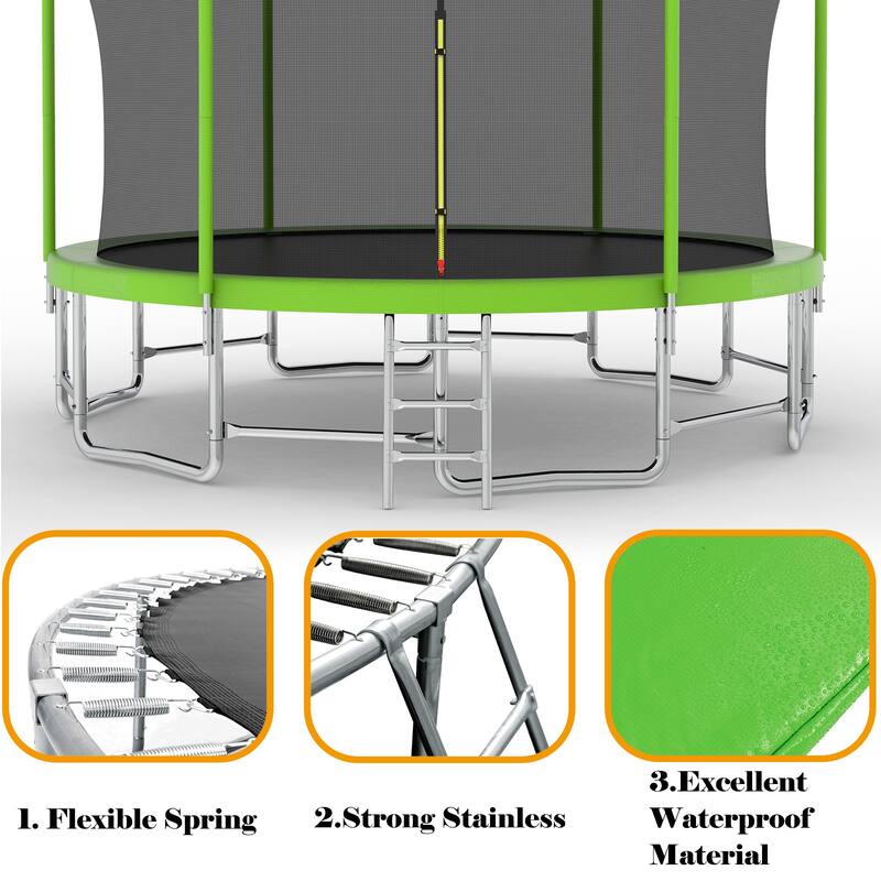 15FT Large Recreational Trampoline with Safety Enclosure Net for Kids in Outdoor Backyards