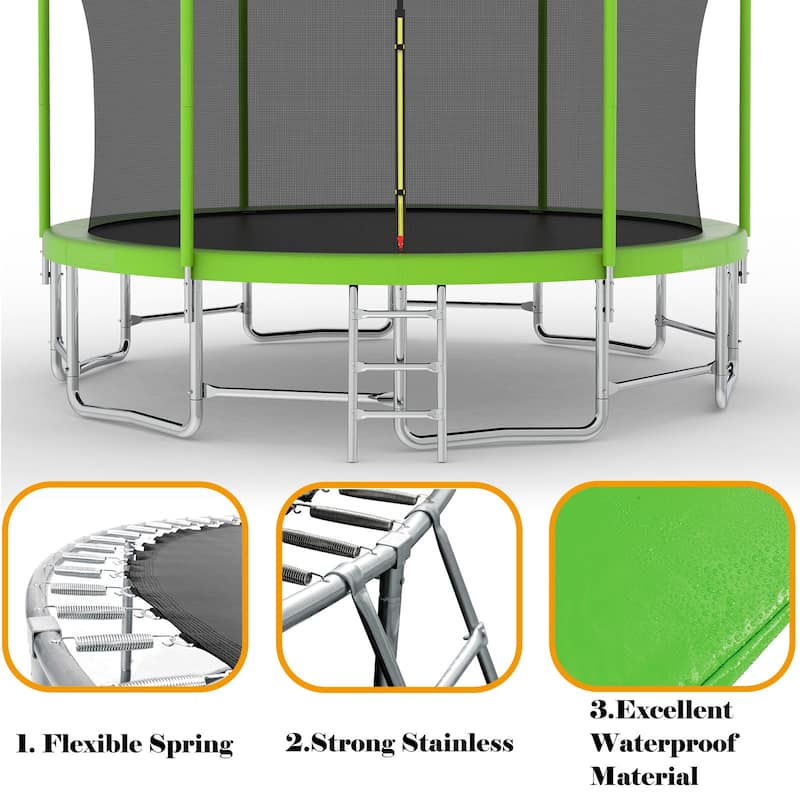 16FT Trampoline with Balance Bar & Basketball Hoop&Ball, ASTM Approved Reinforced Type Outdoor Trampoline