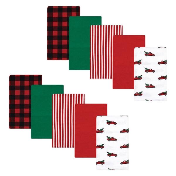 slide 1 of 1, Hudson Baby Infant Boy Cotton Flannel Burp Cloths, Christmas Tree Truck, One Size - Christmas Tree Truck - One Size One Size - Christmas Tree Truck