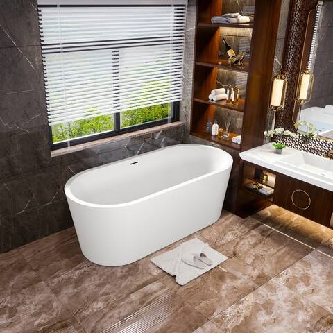Mokleba 65-Inch Freestanding Bathtub White Acrylic Soaking Tub Stand Alone Tub for Bathroom