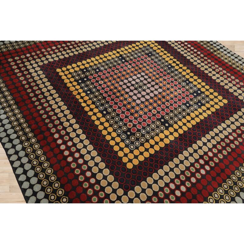 7'11''x8'4'' Tibetano Hand Knotted Wool Dark Grey Modern Rug - 7' 11'' x 8' 4''