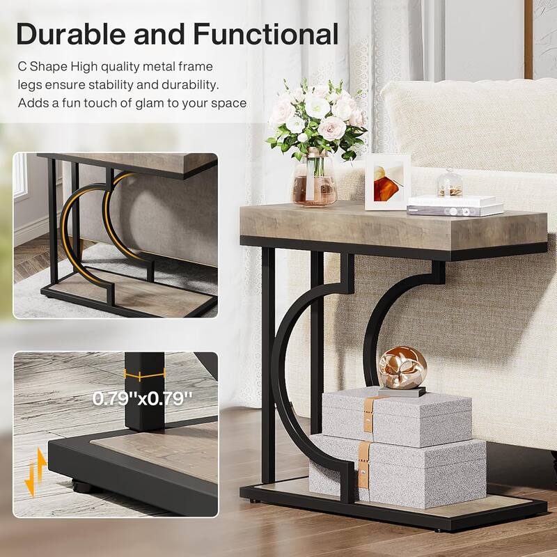 Narrow Side Table End Table Modern Bedside Tables Small Chairside Table for Couch, Sofa Table for Living Room