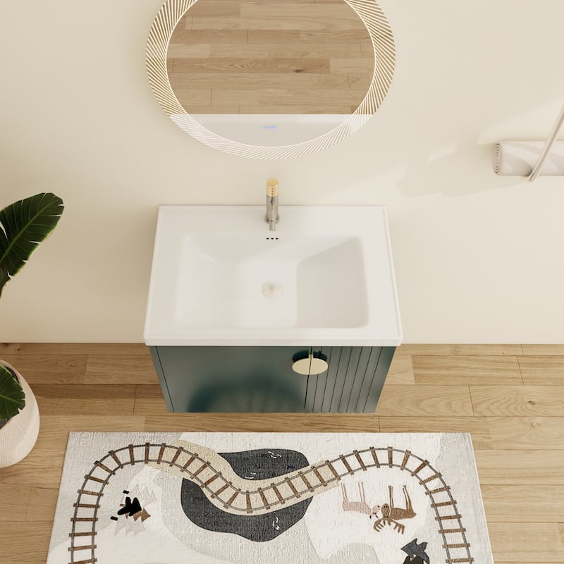 Malwee 24"/28" Floating Bathroom Vanity, Wall Mounted Bathroom Vanity with Ceramic Sink and Soft Close Door