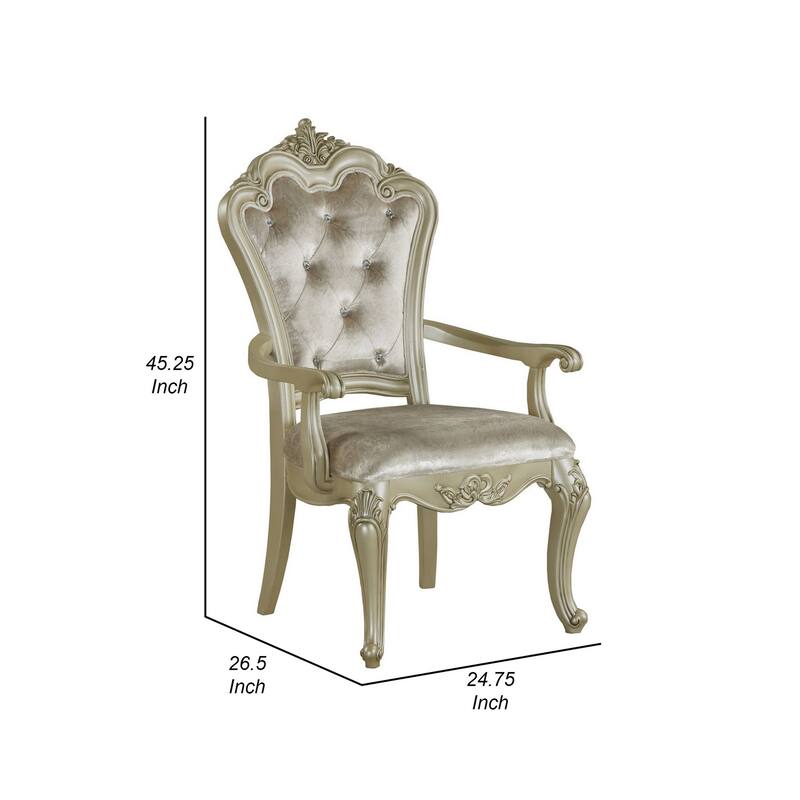 Siq 27 Inch Dining Armchair Set of 2, Upholstered, Champagne Gold, Silver