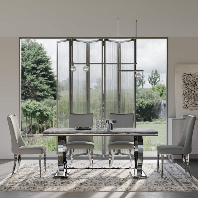Luxurious Dining Room Table Set with Velvet Dining Chairs