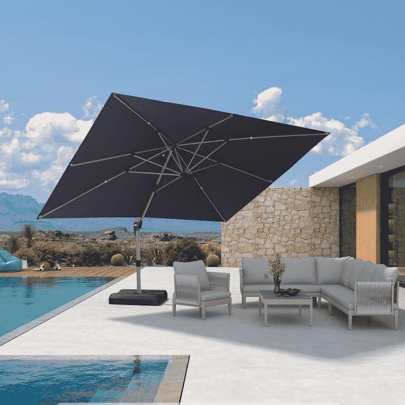 PURPLE LEAF Elegant Champagne-Gold Patio Cantilever Umbrella Adjustable Offset Umbrella