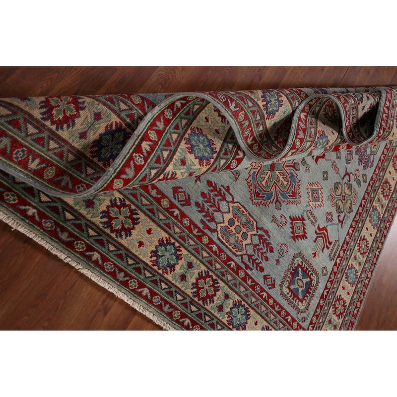 Light Blue Kazak Area Rug Hand-Knotted Dining Room Wool Carpet - 6'7" x 8'7"