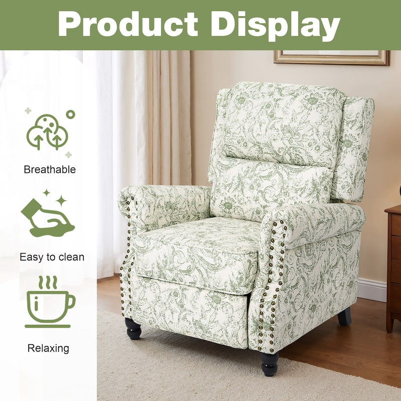 Mid-Century Nailhead PU Leather Linen Recliner