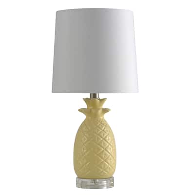 StyleCraft Ceramic Yellow Table Lamp - White Hardback Fabric Shade