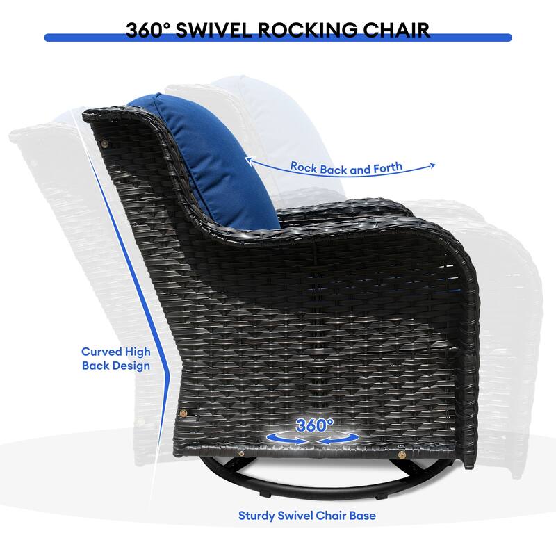 OVIOS 9-piece Patio Wicker Swivel Chair Set With 30" Fire Pit