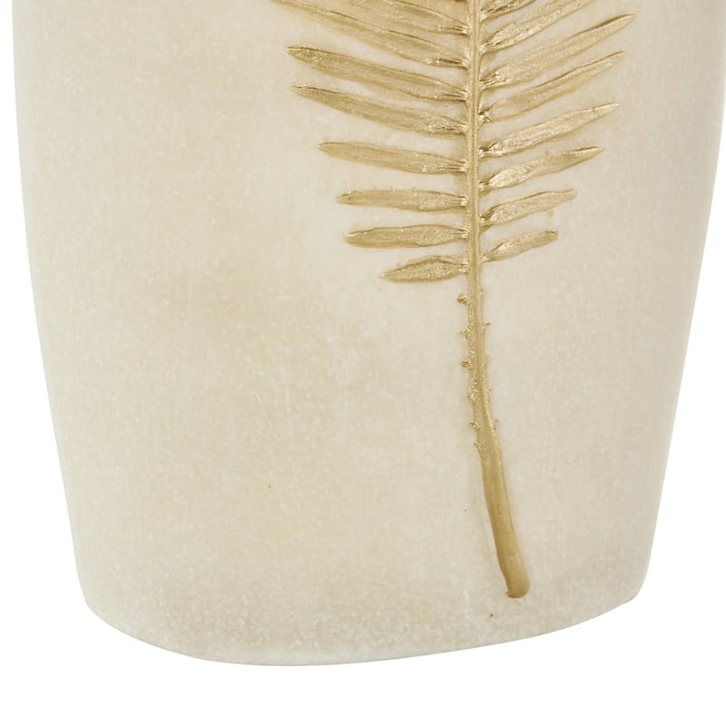 Polystone Leaf Decorative Vase with Gold Leaf Relief - Cream - Roche River Decor