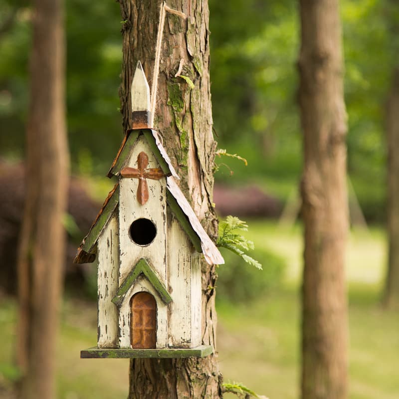 Glitzhome 12"H Rustic Distressed Wood Natural Birdhouse