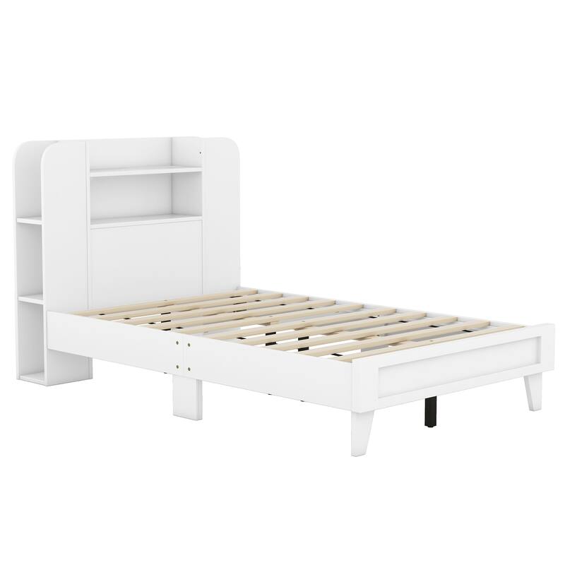 White Platform Bed with Storage Bookshelf Headboard Bed Bath & Beyond