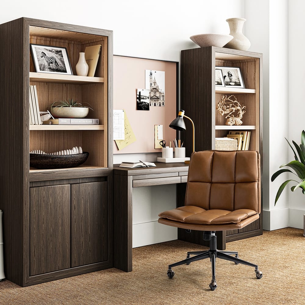 Judy Mid-century Modern Oversize Faux Leather Swivel Tilting Task Office Chair By HULALAHOME