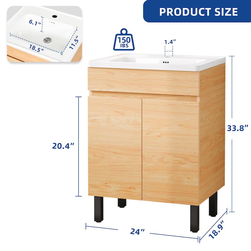 Moasis 16''/24''/36" Freestanding Single Bathroom Vanity with Ceramic Basin
