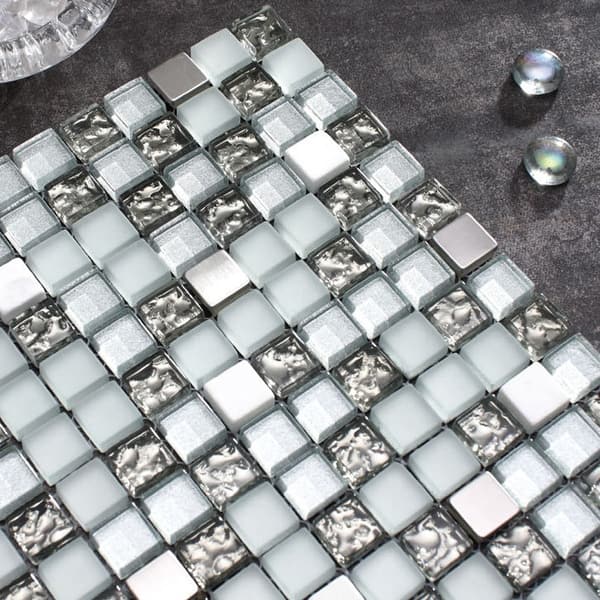 TileGen. Mini Tiny 0.6 x 0.6 Glass Mosaic Tile in Clear Silver Wall Tile  (10 sheets/9.6sqft.) - Bed Bath & Beyond - 27973417