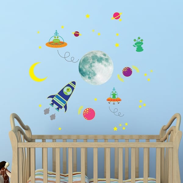 slide 2 of 6, Walplus Glow in Dark Galaxy Rocket Children Wall Sticker Nursery Decor