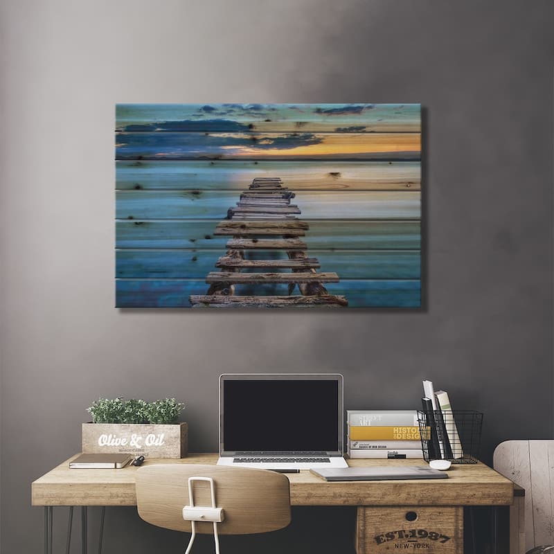 Pier Print On Wood by Srecko Jubic - Multi-Color