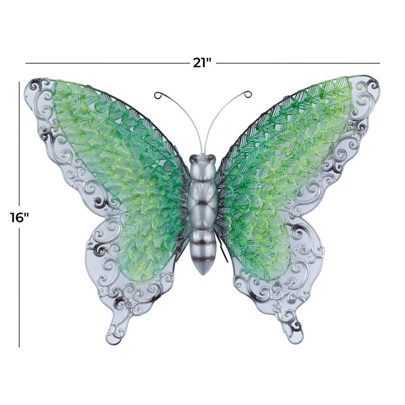 Iron Metal Eclectic Butterfly Wall Decor in Blue, Purple, or Green (16" H X 21" W)