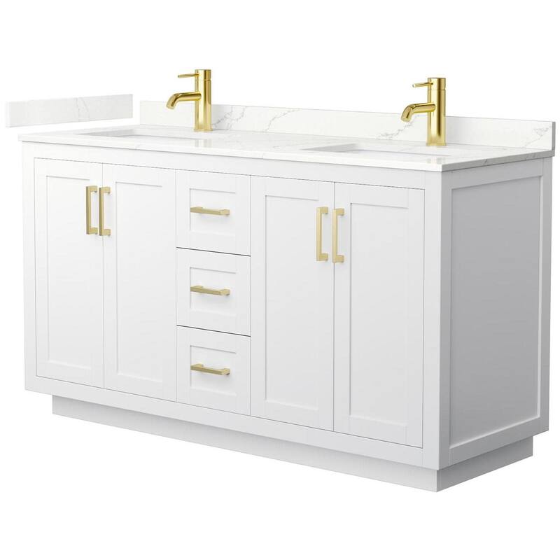 Wyndham Collection WCF292960D-QTZ-UNSMXX Miranda 60" Free Standing - White / Giotto Quartz Top / Brushed Gold Hardware
