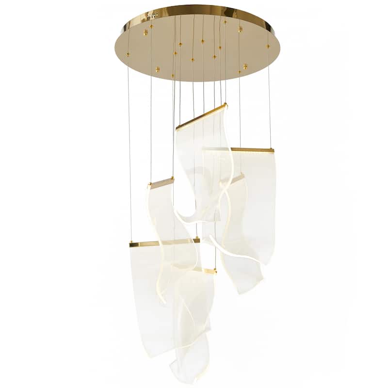 6-Light Gold LED Chandelier With Acrylic Pendants