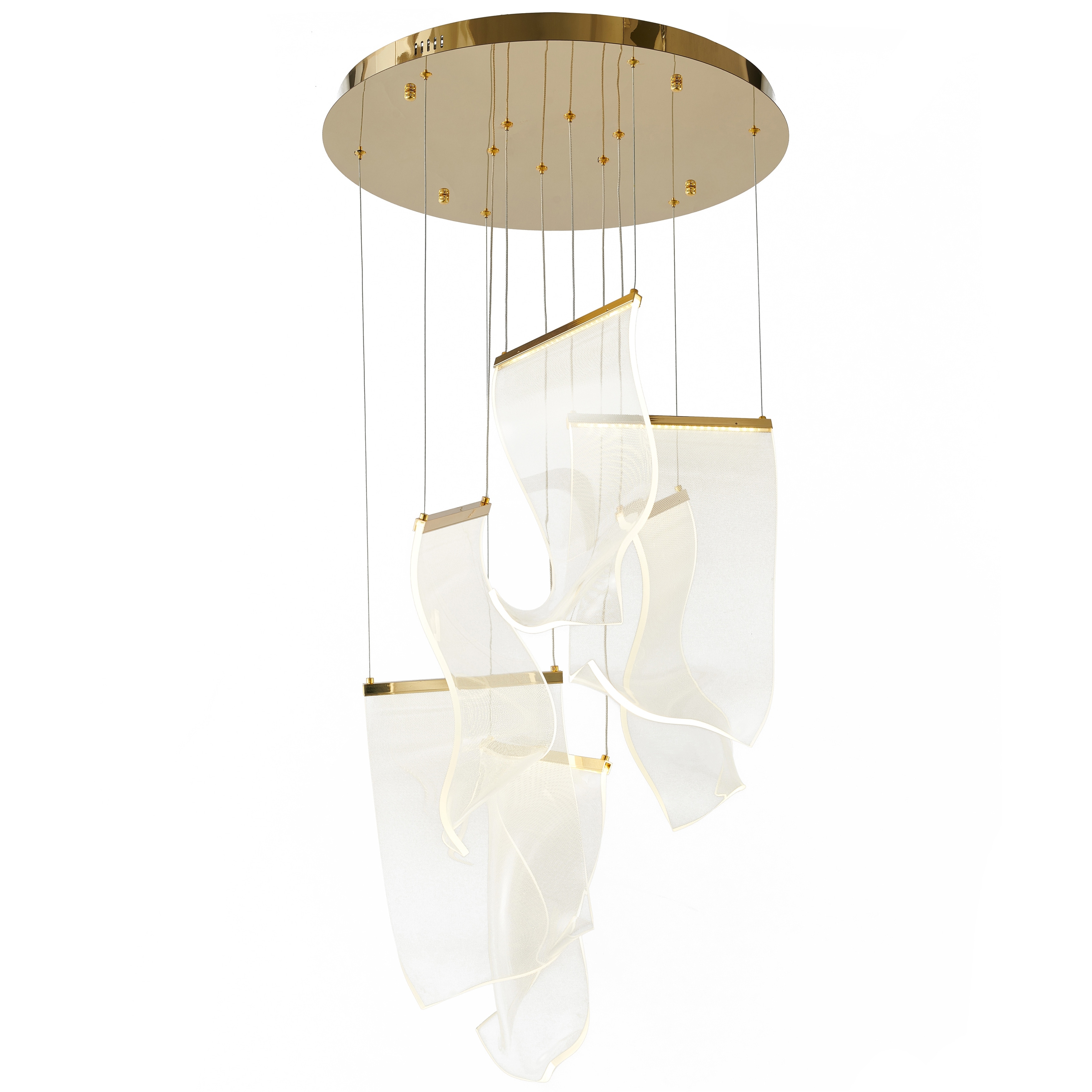 Transitional 6-Light Gold LED Chandelier With Acrylic Pendants