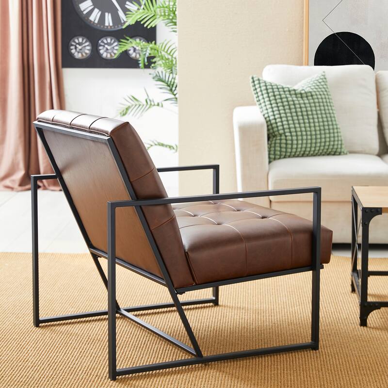 Glitzhome 29.50"W Mid-Century PU Leather Tufted Accent Chair - 29.5"W x 30.5"H x 29.25"D