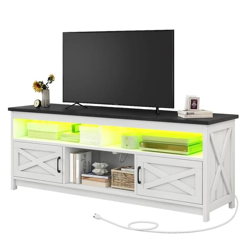 LED TV Stand for 75/65 Inch TV Table Cabinet White & Black - 65 inches