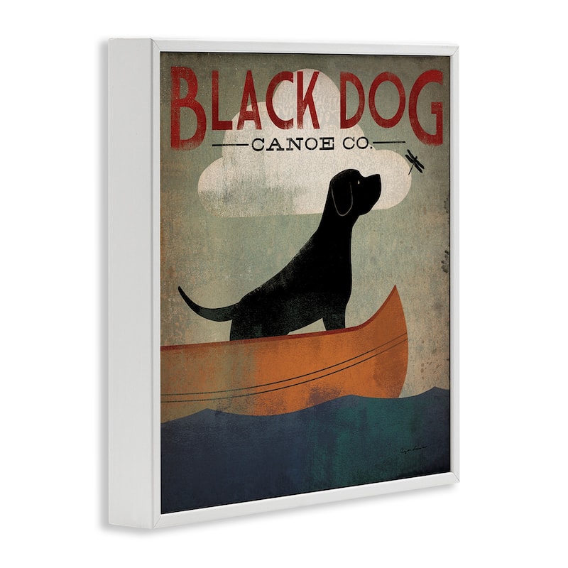 Stupell Black Dog Canoe Company Pet Boating Lake Sports Framed Wall Art,12x12