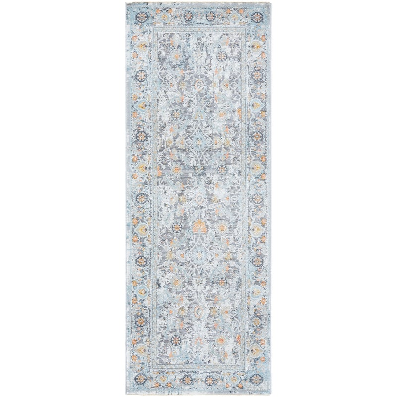 Livabliss Hassler Classic Floral Area Rug - Grey/Blue - 2' 7" x 7' 3"