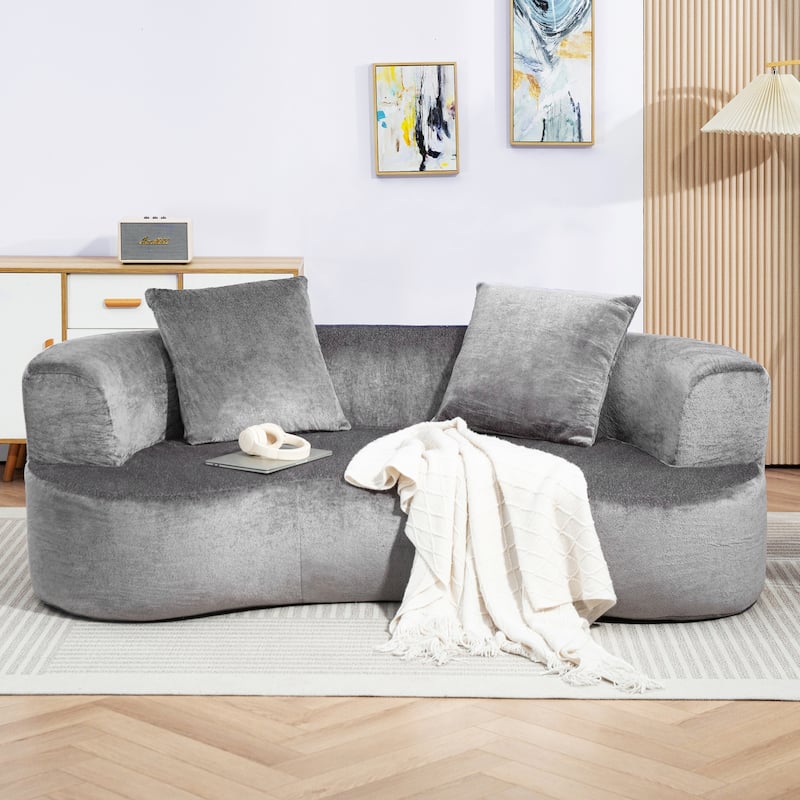 XINMICS 79'' Modern Sectional Sofa, 2-Seater Chenille Sofa with 2 Pillows, U-Shape Foam Sofa No Assembly Required - Grey