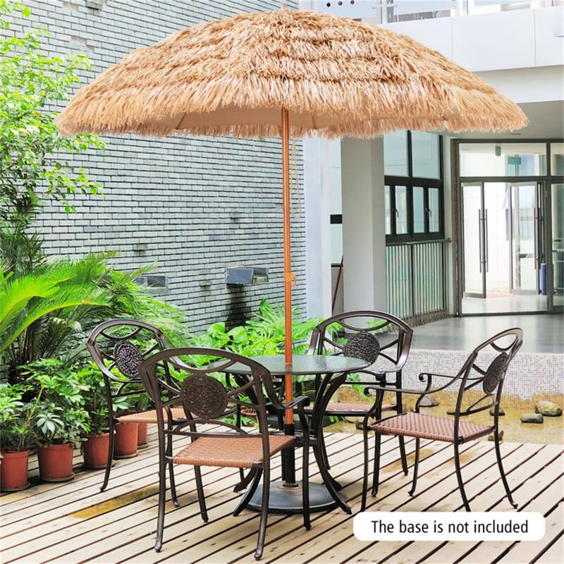 Portable 8 Feet Natural Thatched Patio Umbrella Sunshade Tiki with Steel Pole for Beach or Pool